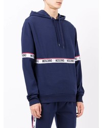 Sweat à capuche en polaire imprimé bleu marine Moschino