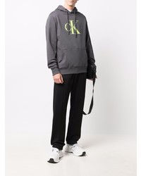 Sweat à capuche en polaire imprimé gris foncé Calvin Klein Jeans