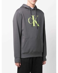 Sweat à capuche en polaire imprimé gris foncé Calvin Klein Jeans