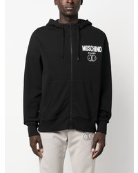 Sweat à capuche en polaire imprimé noir Moschino