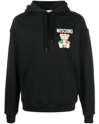 Sweat à capuche en polaire imprimé noir Moschino