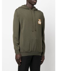 Sweat à capuche en polaire imprimé olive Moschino