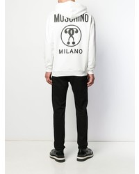 Sweat à capuche imprimé blanc et noir Moschino