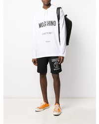 Sweat à capuche imprimé blanc et noir Moschino