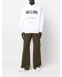 Sweat à capuche imprimé blanc et noir Moschino