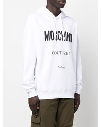 Sweat à capuche imprimé blanc et noir Moschino