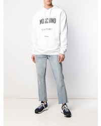 Sweat à capuche imprimé blanc et noir Moschino