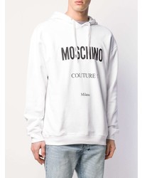 Sweat à capuche imprimé blanc et noir Moschino