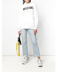 Sweat à capuche imprimé blanc Moschino