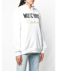 Sweat à capuche imprimé blanc Moschino