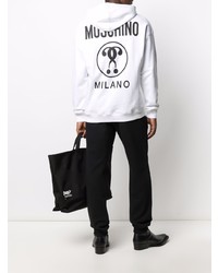 Sweat à capuche imprimé blanc Moschino