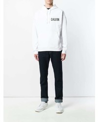 Sweat à capuche imprimé blanc Calvin Klein Jeans