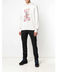 Sweat à capuche imprimé blanc Saint Laurent