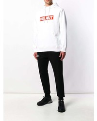 Sweat à capuche imprimé blanc Helmut Lang