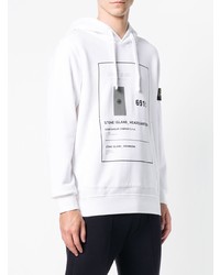 Sweat à capuche imprimé blanc Stone Island