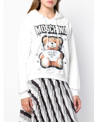 Sweat à capuche imprimé blanc Moschino