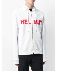 Sweat à capuche imprimé blanc Helmut Lang