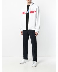 Sweat à capuche imprimé blanc Helmut Lang