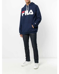 Sweat à capuche imprimé bleu marine Fila