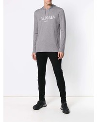 Sweat à capuche imprimé gris Balmain