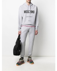 Sweat à capuche imprimé gris Moschino