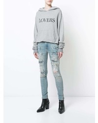 Sweat à capuche imprimé gris Amiri