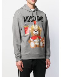 Sweat à capuche imprimé gris Moschino