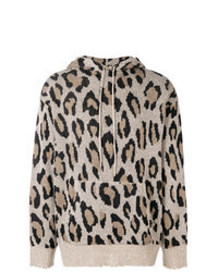 Sweat à capuche imprimé léopard beige
