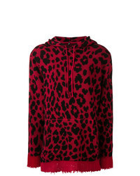 Sweat à capuche imprimé léopard rouge