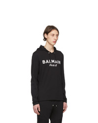 Sweat à capuche imprimé noir et blanc Balmain