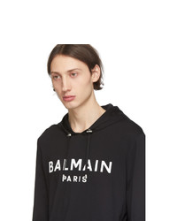 Sweat à capuche imprimé noir et blanc Balmain