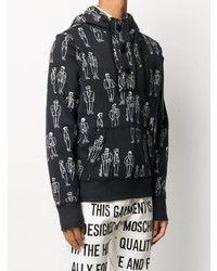 Sweat à capuche imprimé noir et blanc Moschino