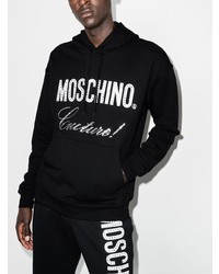 Sweat à capuche imprimé noir et blanc Moschino