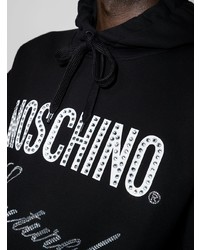 Sweat à capuche imprimé noir et blanc Moschino