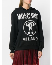 Sweat à capuche imprimé noir et blanc Moschino