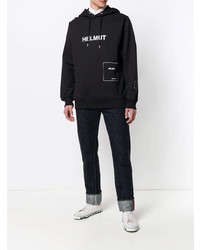 Sweat à capuche imprimé noir et blanc Helmut Lang