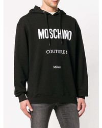 Sweat à capuche imprimé noir et blanc Moschino