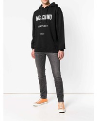 Sweat à capuche imprimé noir et blanc Moschino