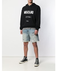 Sweat à capuche imprimé noir et blanc Moschino