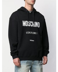 Sweat à capuche imprimé noir et blanc Moschino