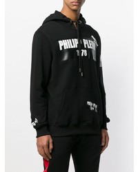 Sweat à capuche imprimé noir et blanc Philipp Plein