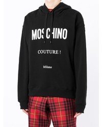 Sweat à capuche imprimé noir et blanc Moschino