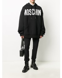 Sweat à capuche imprimé noir et blanc Moschino