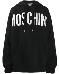 Sweat à capuche imprimé noir et blanc Moschino