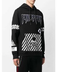 Sweat à capuche imprimé noir et blanc Philipp Plein