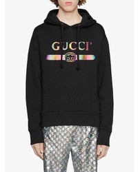 Sweat à capuche imprimé noir Gucci