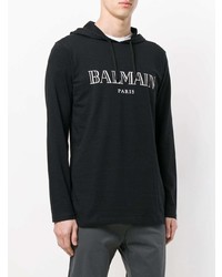 Sweat à capuche imprimé noir Balmain