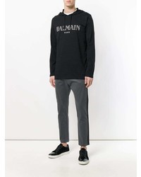 Sweat à capuche imprimé noir Balmain