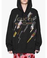 Sweat à capuche imprimé noir Gucci