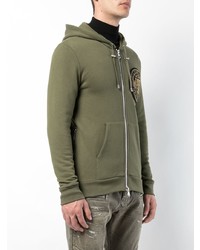 Sweat à capuche imprimé olive Balmain